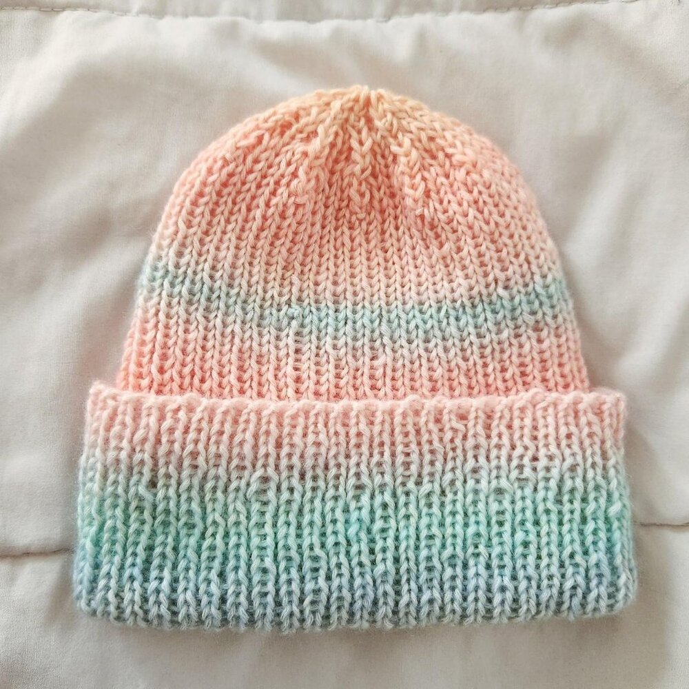 Cotton Candy Cutie hand knit beanie